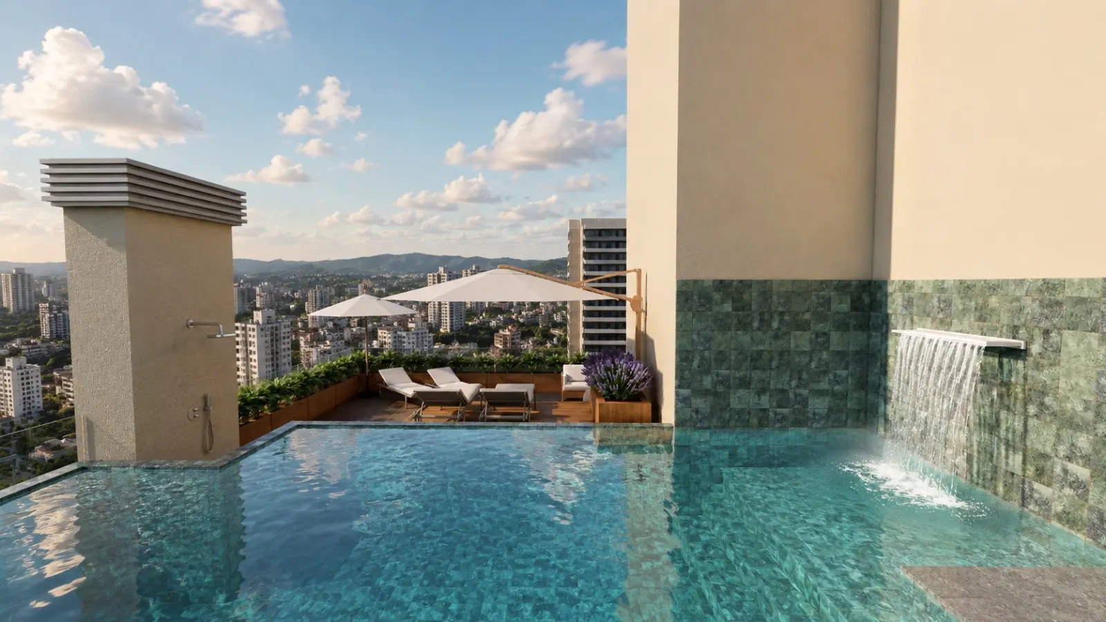 Piscina no rooftop do Residencial Belluno